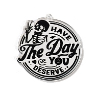 Acrylic Pendants, Hallowmas Series Charms, Skull, Word, 38x36x2.3mm, Hole: 1.6mm(FIND-B036-06F)