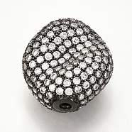 Brass Micro Pave Cubic Zirconia Beads, Oval, Clear, Gunmetal, 20x17x9mm, Hole: 1.5mm(ZIRC-T004-50B)