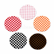 Cellulose Acetate(Resin) Pendants, Flat Round with Grid Pattern, Mixed Color, 39.5x39.5x2.5mm, Hole: 1.4mm(KY-Q057-002A)