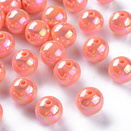 Opaque Acrylic Beads, AB Color Plated, Round, Dark Salmon, 16x15mm, Hole: 2.8mm, about 220pcs/500g(MACR-S370-D16mm-SS2109)