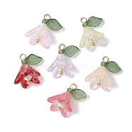 Glass with Acrylic Imitation Pearl Pendants, Flower Charms, Mixed Color, 15~15.5x13x13mm, Hole: 2mm(PALLOY-TA00097)