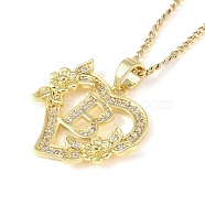 304 Stainless Steel Heart Pendant Necklaces with Cubic Zirconia, Letter Charms, Letter B, 16.54 inch(42cm)(NJEW-H029-01G-B)