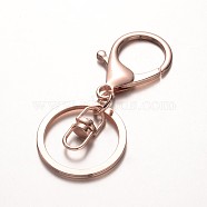 Iron Split Key Rings Keychain Clasp Findings, with Alloy Lobster Claw Clasps and Swivel Clasps, Rose Gold, 66mm(PALLOY-J682-02RG)