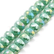 AB Color Plate Glass Beads Strands, Opaque Color, Faceted Half Round, Medium Sea Green, 7~7.5x5mm, Hole: 1mm, about 80pcs/strand, 20.87''~21.26''(53~54cm)(EGLA-P051-02A-B06)