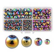 340Pcs 4 Sizes Non-magnetic Synthetic Hematite Beads, Grade A, Round, Multi-color Plated, 4mm/6mm/8mm/10mm, hole: 1~2mm(G-LS0001-55)