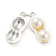 Alloy Pendants, with ABS Plastic Imitation Pearl Beads, Peanut, with Jump Rings, Silver, 19x8.5mm, Hole: 4mm(ENAM-M008-17S)