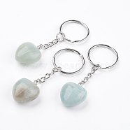Natural Amazonite Keychain, with Platinum Iron Findings, Heart, 72mm(KEYC-F019-02R)