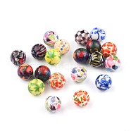 Opaque Printed Acrylic Beads, Round, Mixed Color, 11.5~12x11mm, Hole: 2.5mm(MACR-S271-12mm-M)