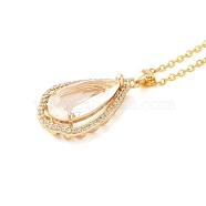 Brass Micro Pave Cubic Zirconia Pendant Necklaces,  Glass Jewelry for Women, 201 Stainless Steel Cable Chain Necklaces, Teardrop, Clear, 15.75 inch(40cm)(NJEW-E106-18KCG-01)