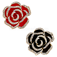 4Pcs 2 Colors Cryatal Rhinestone Flower Brooch Pin, Golden Alloy Badge for Backpack Clothes, Mixed Color, 33.5x34x14mm, 2Pcs/color(JEWB-HY0001-08)