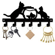 Iron Wall Mounted Hook Hangers, Decorative Organizer Rack with 6 Hooks, for Bag Clothes Key Scarf Hanging Holder, Cat Pattern, Gunmetal, 13.5x27cm(AJEW-WH0156-110)