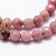Natural Rhodonite Beads Strands, Faceted, Round, Pink, 4mm, Hole: 1mm, about 90pcs/strand, 15.35 inch(G-G545-30A)