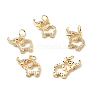 Eco-Friendly Brass Micro Pave Clear Cubic Zirconia Pendants, Lead Free & Cadmium Free, Elephant, Real 18K Gold Plated, 15x14x2mm, Hole: 3.8mm, Jump Ring: 5x0.6mm(KK-G405-11G-RS)