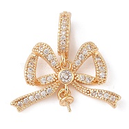 Brass Micro Pave Cubic Zirconia Peg Bails, Bowknot, Real 14K Gold Plated, 17x24.5x4mm, Pin: 0.8mm(KK-N256-16G)