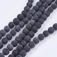 Natural Black Stone Bead Strands, Round, Black, 6mm, Hole: 1mm, about 60~65pcs/strand, 15.12~15.7 inch(G-R193-01-6mm)
