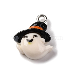 Halloween Theme Opaque Resin Pendants, with Platinum Plated Iron Loops, Ghost, 18x14.5x6.5mm, Hole: 2mm(RESI-D075-01H)