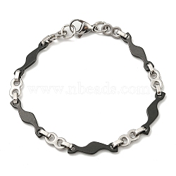 Two Tone 304 Stainless Steel Wave & Infinity Link Chain Bracelet, Black, 8-3/8 inch(21.4cm), Wide: 6mm(BJEW-B078-42BP)