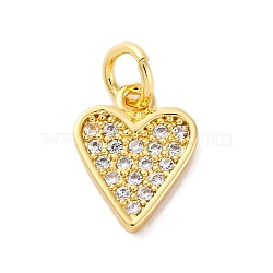 Brass Micro Pave Cubic Zirconia Pendants, Heart Charms, with Jump Ring, Real 16K Gold Plated, 14.5x8.5x2mm, Hole: 3mm(KK-S510-49G-04)