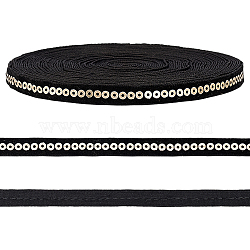 10 Yards Black Nylon Ribbon, with Paillette/Glitter Sequins Beads, Garment Accessories, Gold, 3/8 inch(10mm)(SRIB-WH0012-09A)