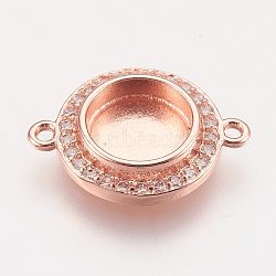 Brass Micro Pave Cubic Zirconia Links, Cabochon Connector Settings, Plain Edge Bezel Cups, Rose Gold, Tray: 8mm, 17x13x3mm, Hole: 1.2mm(KK-P146-01RG)