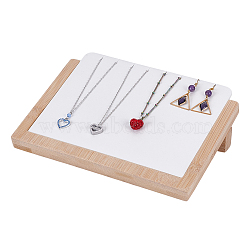 Rectangle Wooden Slant Back Jewelry Display Stands with Imitation Leather Mat for Earrings Necklaces, White, 21x15.5x5.2cm(ODIS-WH0079-114A)