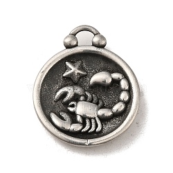304 Stainless Steel Pendants, Flat Round with Constellations Charm, Antique Silver, Scorpio, 20.5x17x3mm, Hole: 2.5x2mm(STAS-L022-306AS-08)