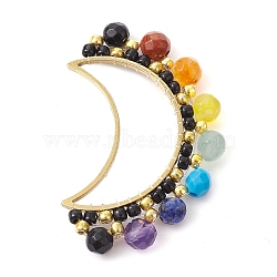 201 Stainless Steel Linking Rings, with Gemstone & Glass Seed Beads, Crescent Moon Connector, Black, 36.5~37x23~24.5x4.5mm, Inner Diameter: 24x7mm(PALLOY-JF02450-02)