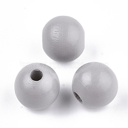 Painted Natural Wood European Beads, Large Hole Beads, Round, Light Grey, 16x15mm, Hole: 4mm(WOOD-S049-06H)