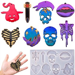 DIY Silicone Halloween Theme Pendant Molds, Portrait Sculpture Resin Casting Molds, For UV Resin, Epoxy Resin Jewelry Making, Pumpkin/Skeleton/Lip, White, 150x254x65mm(HAWE-PW0001-035B)