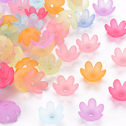 Frosted Acrylic Bead Caps, 6-Petal, Flower, Mixed Color, 14x6mm, Hole: 2mm, about 1660pcs/500g(MACR-S371-07A)