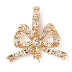 Brass Micro Pave Cubic Zirconia Peg Bails, Bowknot, Real 14K Gold Plated, 17x24.5x4mm, Pin: 0.8mm(KK-N256-16G)