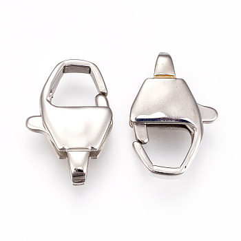 304 Stainless Steel Lobster Claw Clasps, Stainless Steel Color, 18x12x4.5mm, Hole: 2x4mm
