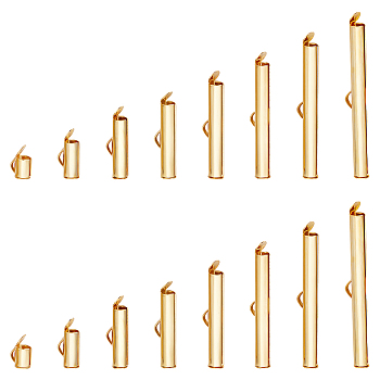 48Pcs 8 Size 304 Stainless Steel Slide On End Clasp Tubes, Slider End Caps, Real 18K Gold Plated, 6~40x5.5~6x4mm, Hole: 2~3.5x1~1.5mm, Inner Diameter: 3~3.5mm, 6Pcs/size
