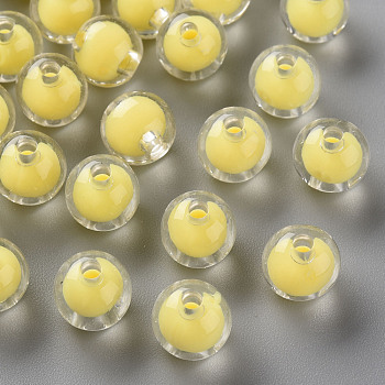 Transparent Acrylic Beads, Bead in Bead, Round, Yellow, 9.5x9mm, Hole: 2mm, about 960pcs/500g