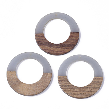 Resin & Walnut Wood Pendants, Ring, Light Steel Blue, 49x4mm, Hole: 2mm