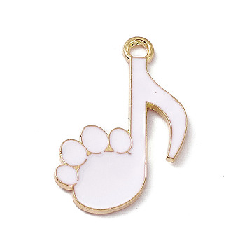 Alloy Enamel Pendants, Golden, Musicial Note with Cat Paw Prints, White, 25x17x1.2mm, Hole: 2mm