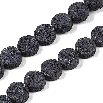 Frosted Natural Lava Rock Beads Strands, Flat Round, 6.5x3mm, Hole: 1mm, about 62pcs/strand, 15.75''(40cm)