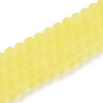 Transparent Glass Beads Strands, Faceted, Frosted, Rondelle, Yellow, 8mm, Hole: 1mm, about 64~65pcs/strand, 40~41cm