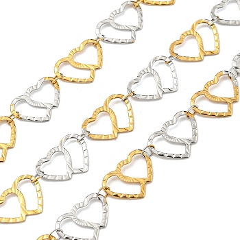 304 Stainless Steel Heart Link Chains, Soldered, with Spool, Golden & Stainless Steel Color, 13.5x10x0.5mm