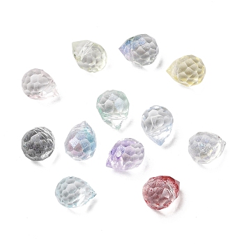 Electroplate Transparent Glass Beads, Teardrop, with Glitter Powder, Faceted, Mixed Color, 10x8~8.5mm, Hole: 1.2mm, about 1428pcs/1000g