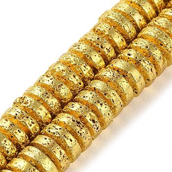 Electroplated Natural Lava Rock Beads Strands, Disc, Heishi Beads, Golden Plated, 8~8.5x3mm, Hole: 1.8mm, about 127pcs/strand, 15.94''(40.5cm)