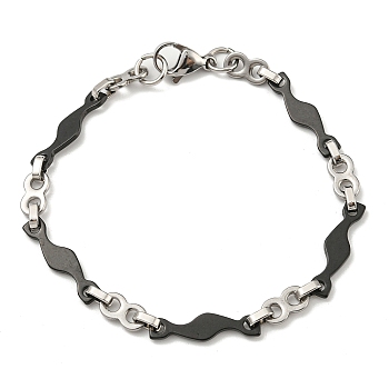 Two Tone 304 Stainless Steel Wave & Infinity Link Chain Bracelet, Black, 8-3/8 inch(21.4cm), Wide: 6mm
