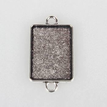 Tibetan Style Alloy Cabochon Connector Settings, Cadmium Free & Lead Free, Rectangle, Antique Silver, Tray: 18x25mm, 36x20x1.5mm, Hole: 3mm