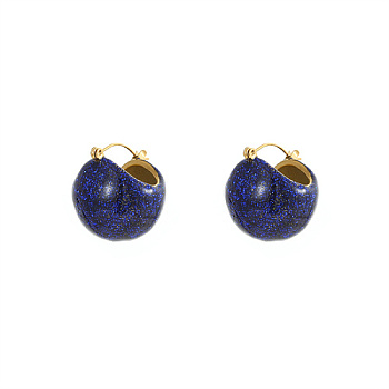 304 Stainless Steel Round Ball Hoop Earrings, with Resin, Blue, 21.5x20mm