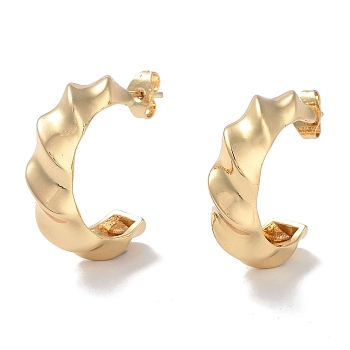 Brass Twist Half Round Stud Earrings, Half Hoop Earrings, Long-Lasting Plated, Golden, 25x8mm