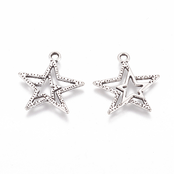 Tibetan Style Alloy Pendant, Lead Free and Cadmium Free, Antique Silver, Star(Left and Right Random Delivery), about 23mm long, 20.5mm wide, 2mm thick, hole: 1.5mm