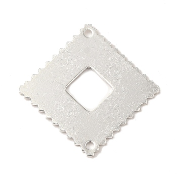 Brass Connector Charms, Lace Edged Rhombus Links, 925 Sterling Silver Plated, 21.5x21.5x0.8mm, Hole: 1.2mm