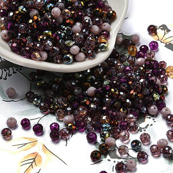 Transparent Glass Beads, Faceted, Rondelle, Purple, 4.5x4mm, Hole: 1mm, about 2000pcs/set