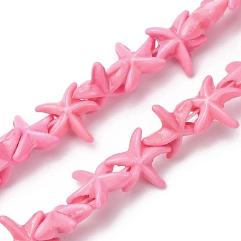 Synthetic Turquoise Dyed Beads Strands, Starfish, Hot Pink, 10x10.5x4mm, Hole: 1mm, about 55pcs/strand, 13.82''(35.1cm)
