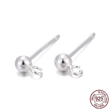 925 Sterling Silver Stud Earring Findings, with 925 Stamp, Silver, 14mm, Hole: 1.5mm, Pin: 0.7mm